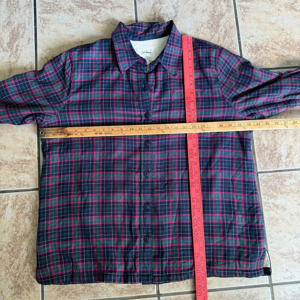 L.L. Bean Button Down Shirt Flannel Women Size Large Plaid Sherpa Fleece Shacket - Picture 6 of 8
